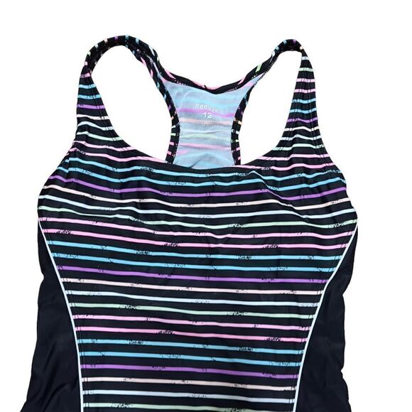Reebok Swim Colorful Dimension Stripe & Black One-Piece Swimsuit Size 12 - Picture 5 of 13